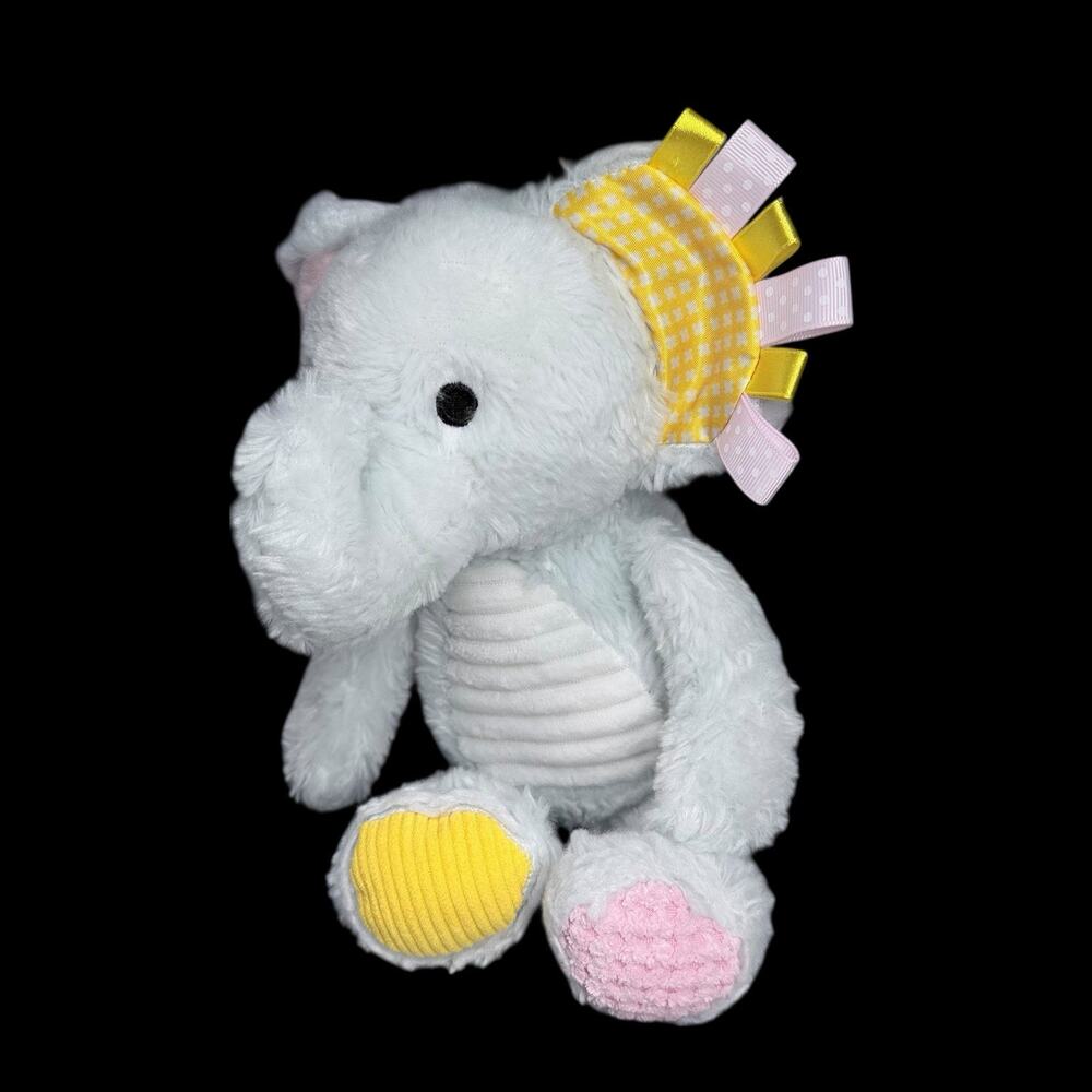 Baby Elephant Plush Crinkle Ribbon Tag Rattle 11 in Sensory Toy